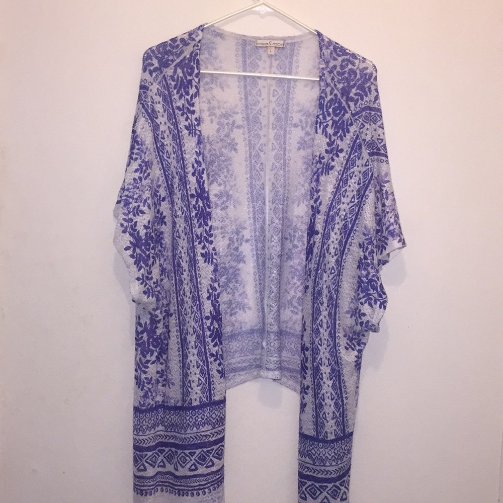White and Purple Wrap Cardigan
